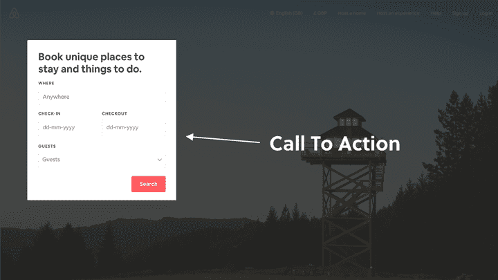 Airbnb's 'call to action' section on their home page
