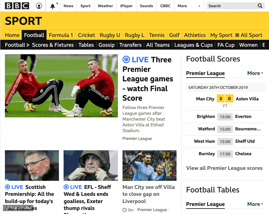 BBC Sport's website uses font-display: swap to handle font loading