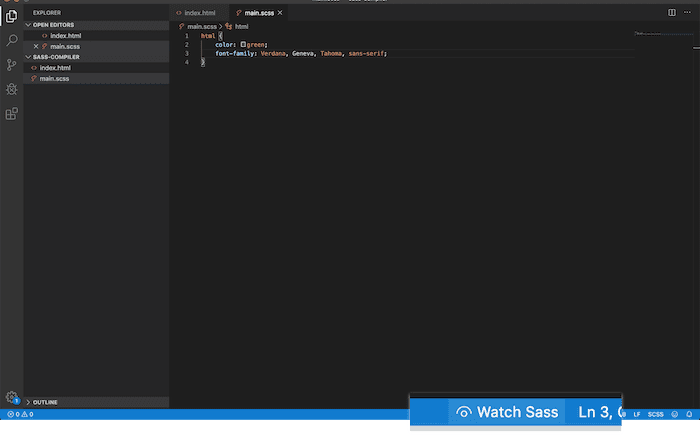 Press the 'Watch Sass' button to start the compiler
