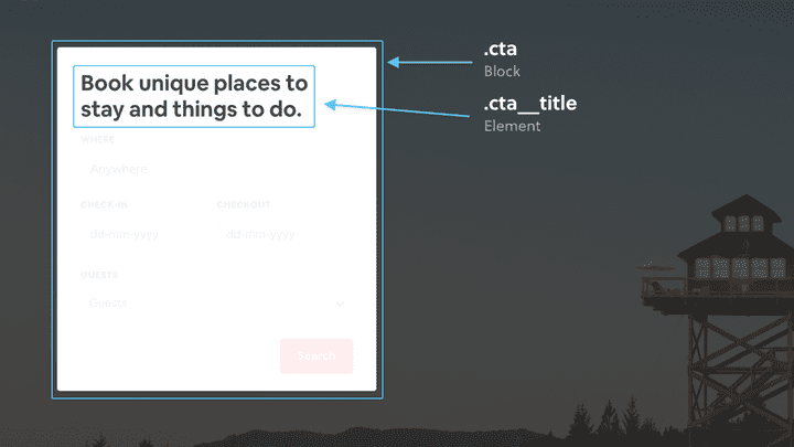 The CSS code example for the call to action BEM block